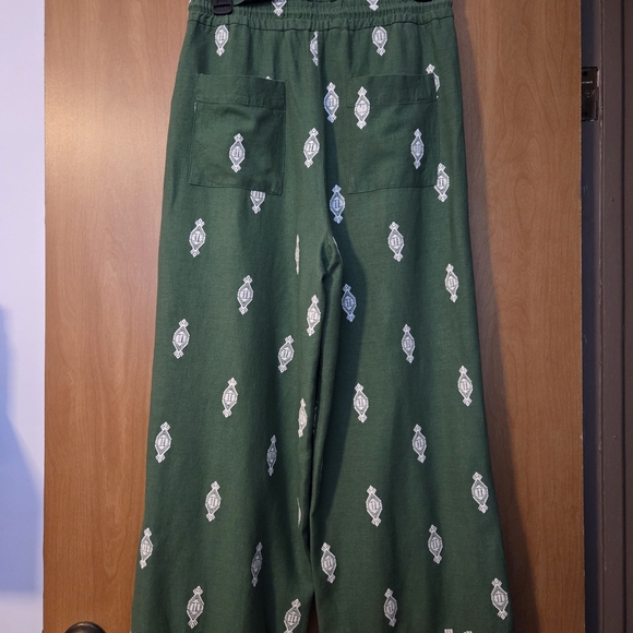 HOUSE OF HARLOW 1960 Green Wide Leg Pants Size S Linen - Picture 4 of 9